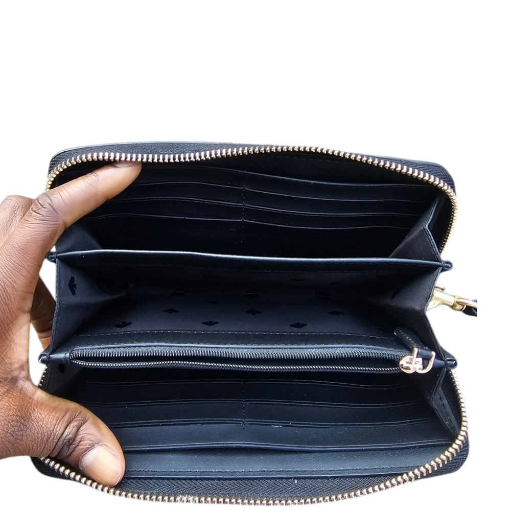 Kate Spade Ella Apple Toss Embroidered Large Continental Zip Wallet Black Multi - Picture 6 of 6